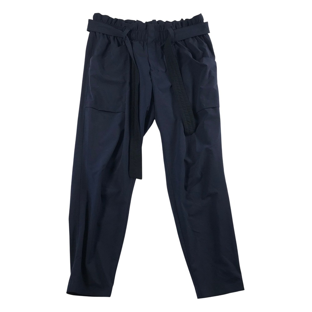 Athleta Navy Blue Paperbag Waist Tapered Ankle Pants 8P Petite Tie Belt Pockets
